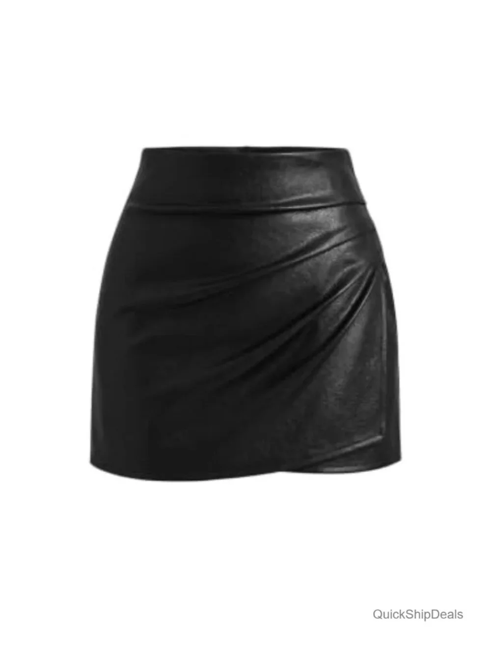 Women's Faux Leather Ruched Mini Skirt with Shorts